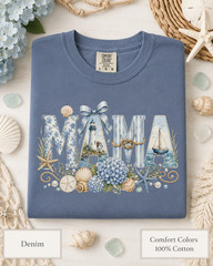 Coastal Mama Shirt, Comfort Colors Lighthouse Hydrangea Tee, Mom Beach Gift