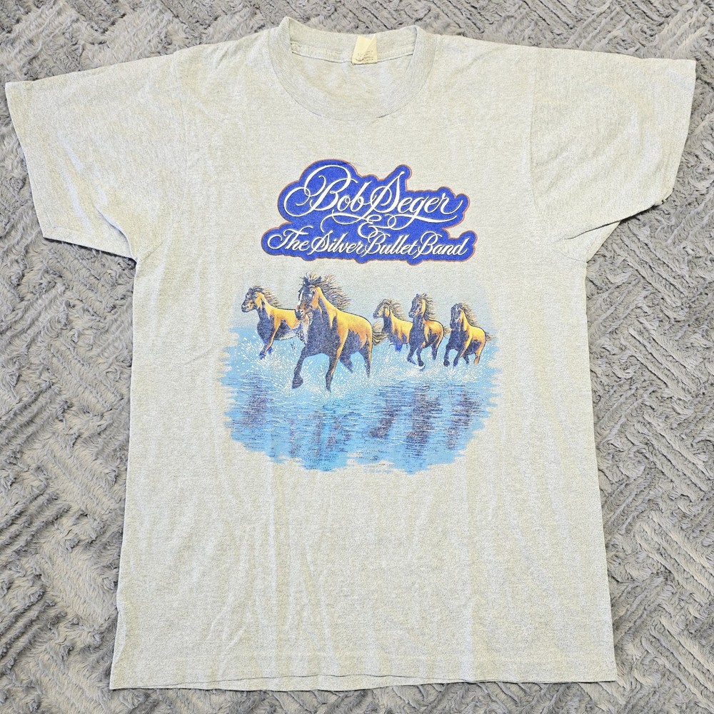 VTG 1983 Bob Seger Large The Silver Bullet Band The Distance Tour T-Shirt L Grey