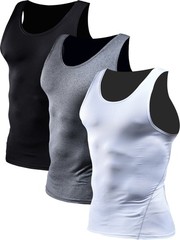 Men’s 3 Pack Athletic Compression Under Base Layer Sport Tank Top,01,Black,Gr…