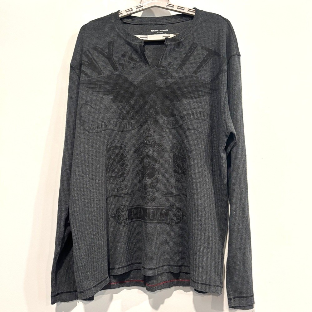 DKNY Jeans Men Thermal Shirt Eagle Oversized XL Goth Grunge Biker Y2K 21078