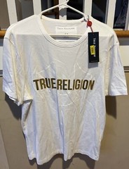 Optic White True Religion Optic White Tee With Gold Metallic Print. Size L (NWT)
