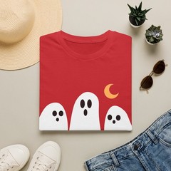 Cute Ghost Trio T-Shirt | Halloween Moon Graphic