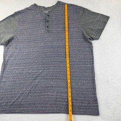 Levi’s Henley Shirt Men XL Blue Grey Striped Short Sleeve Marled Casual 3-Button