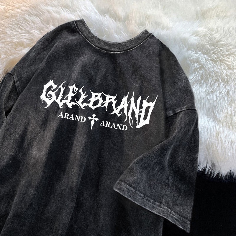 Vintage Letter Graphic T-Shirt 100% Cotton Oversized Streetwear Lace Up Tee