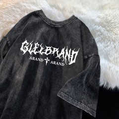 Vintage Letter Graphic T-Shirt 100% Cotton Oversized Streetwear Lace Up Tee