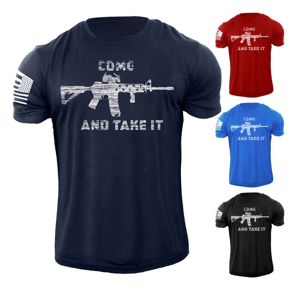 Men’s Come And Take It Gun 2nd Amendment Black T Shirt Distressed 100% Cotton