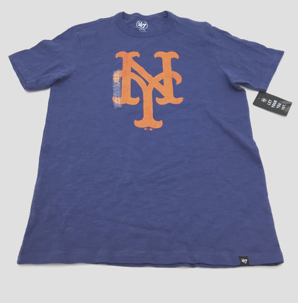 47 Mens New York Mets Blue Grit Logo Scrum Tee in Blue Size Small