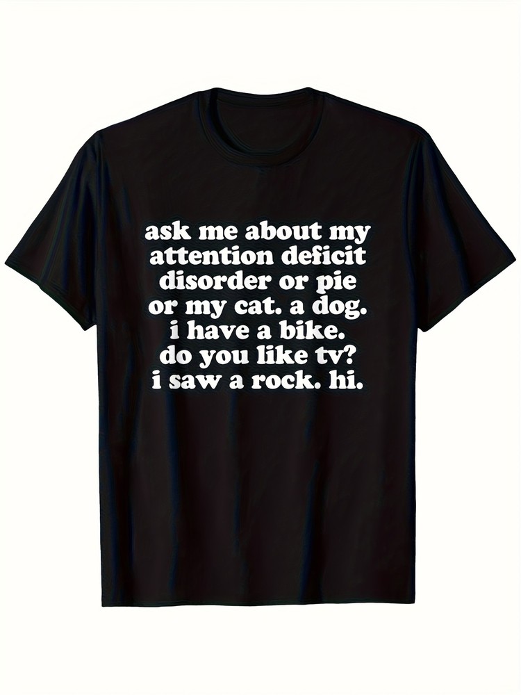 Unisex Casual Round Neck Outdoor Short Sleeve T-Shirt ADHD Theme, Slight Stre