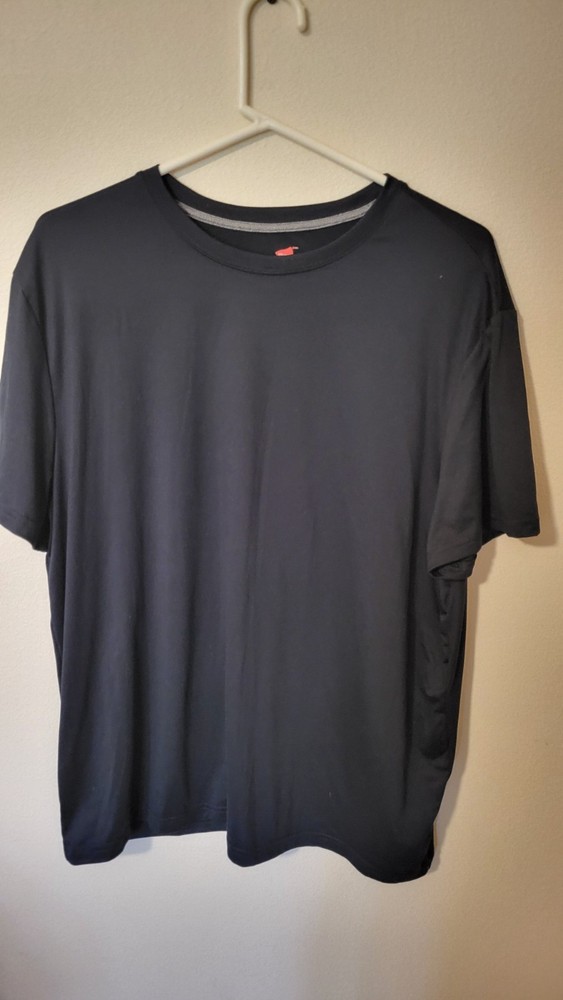 Hanes L T Shirt Black Mens S Sleeve Poly spandex 30 L 26 Across Front Chest pi