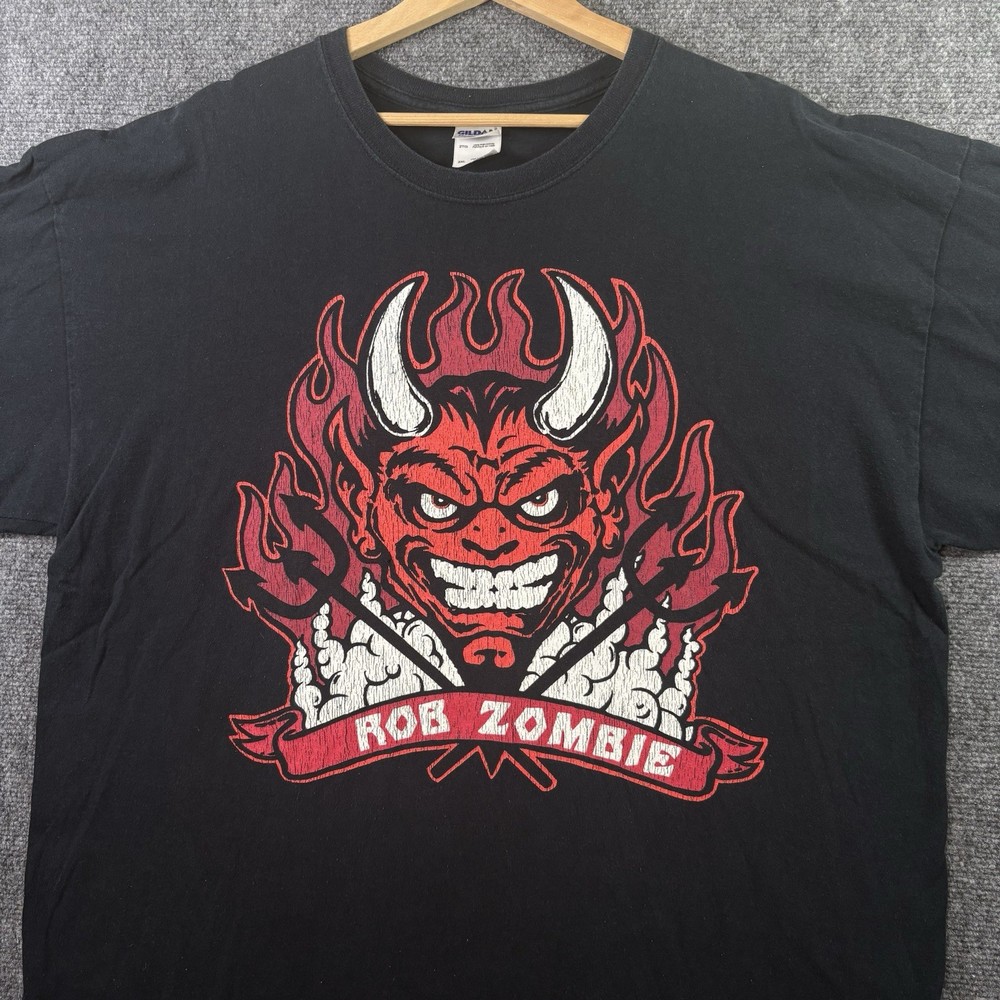 Y2K ROB ZOMBIE Devil Man Shirt Men’s 2XL Black Graphic Band Tee Flames RARE VTG