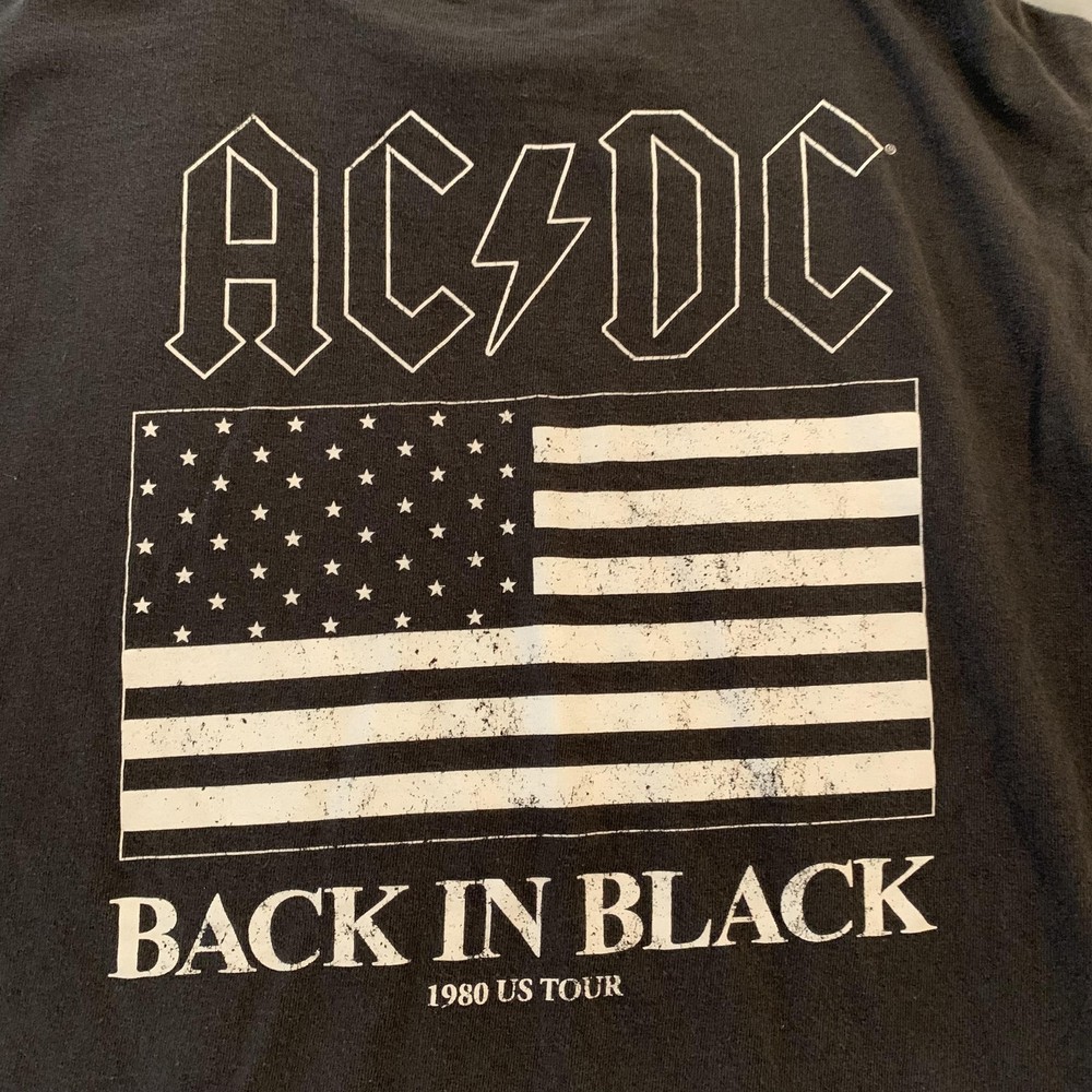 AC/DC Back In Black Shirt Mens Large Black 1980 US Tour Band Rock Tee Music