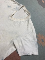 Vintage 70s blank white t shirt v neck soft combed cotton stained grunge XL