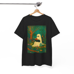 Reading Book Black Cat Halloween Ghost Teacher T-Shirt Adult Look