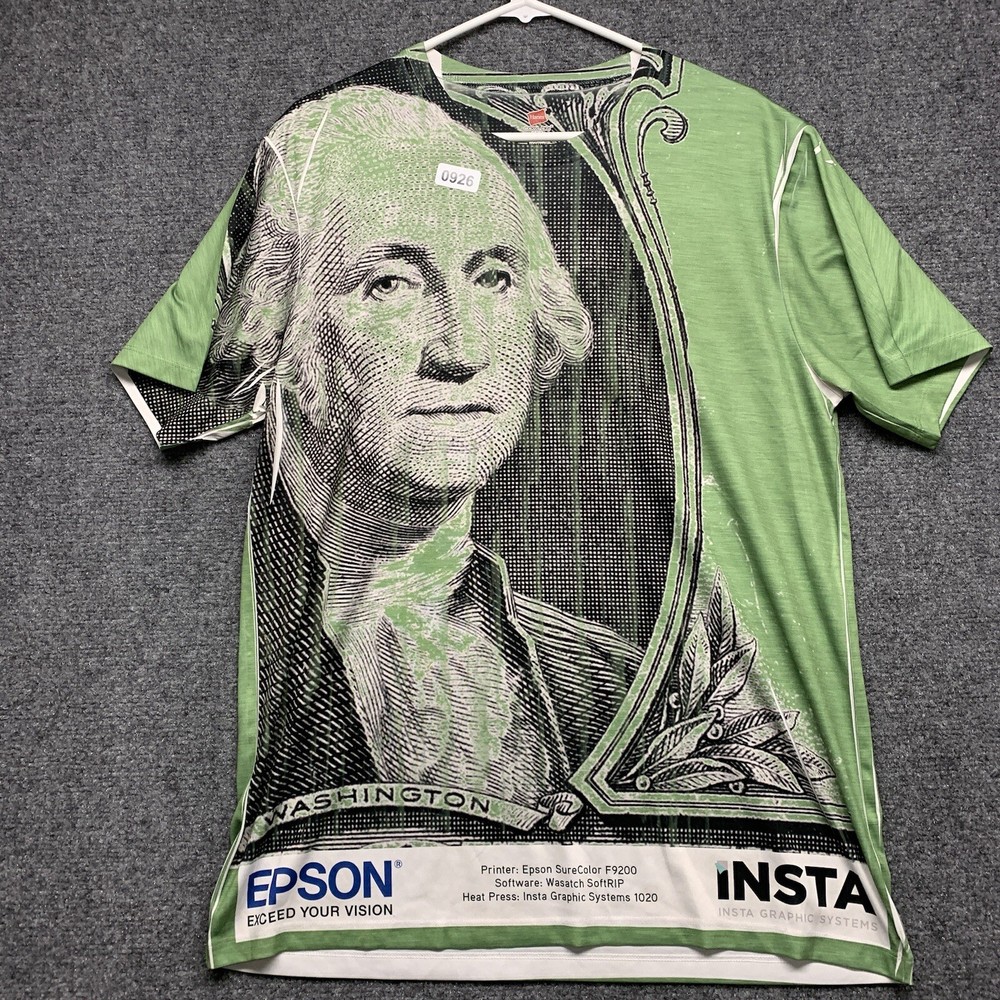 Dollar T-shirt Adult Size Large Green Short Sleeve Mens Graphic Print Y2K