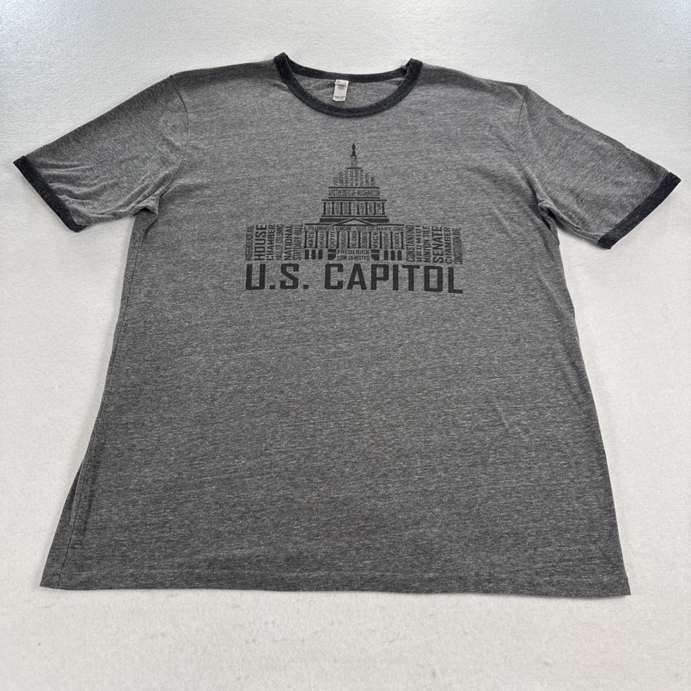Vintage Washington DC United States Capitol Ringer Shirt Gray Rare Made In USA