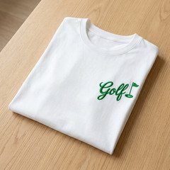Embroidered Golf Text Cotton T-Shirt – Trendy Casual Short Sleeve Everyday Wear