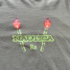 Nautica vtg t shirt green torch light my fire Hawaii style graphic