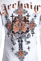 Archaic Affliction Men’s Thermal shirt GODFREY Biker Tattoo Cross White