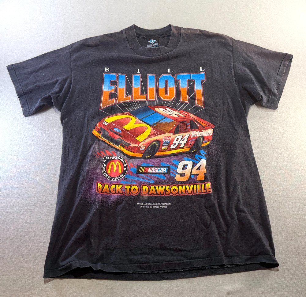 Vtg T-shirt XL Bill Elliott Dawsonville NASCAR 1995 Faded Single stitched