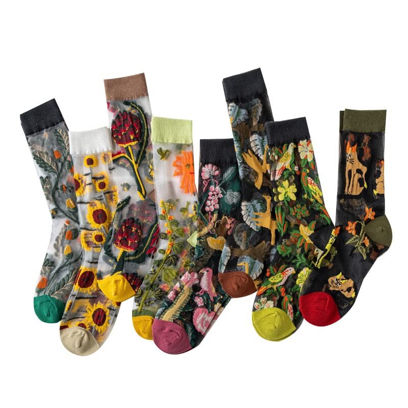 8 Pairs Women Floral Sheer Sock Elastic See Through Socks Summer Thin Mesh Lace