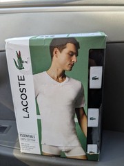 Lacoste Men’s 3-Pack T-Shirt Black V-Neck Slim Fit Short Sleeve Premium Size XL