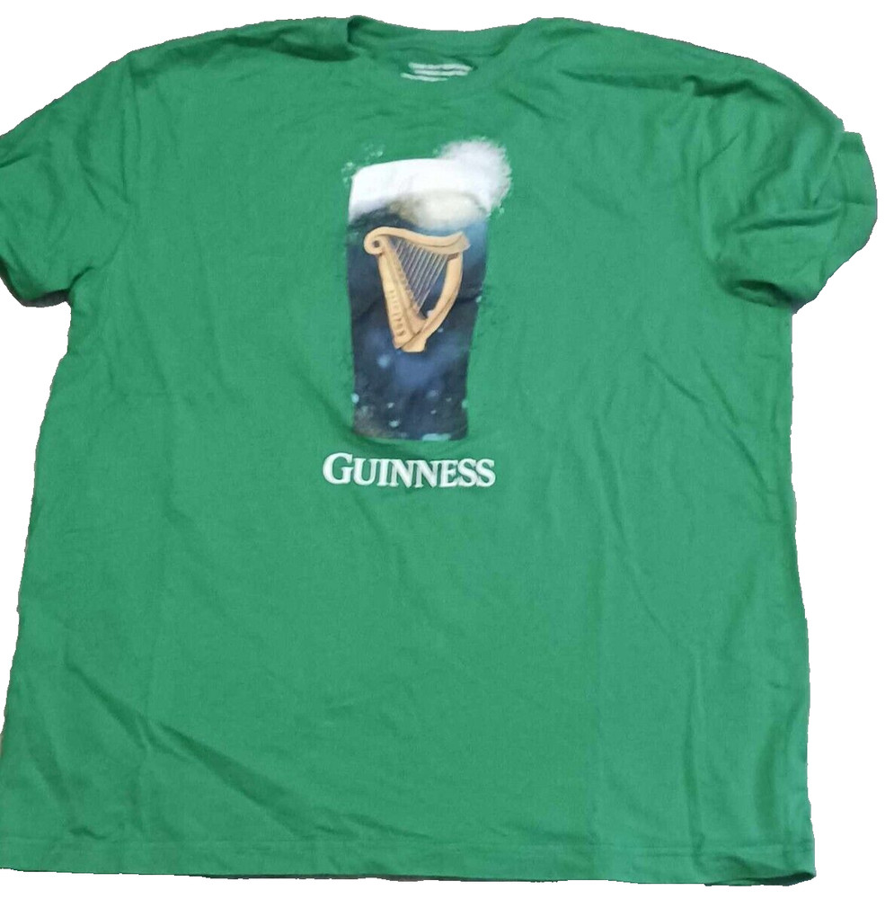 Guinness T-Shirt Tee Mens Large Green Solid Graphic Short Sleeve 100% Cotton