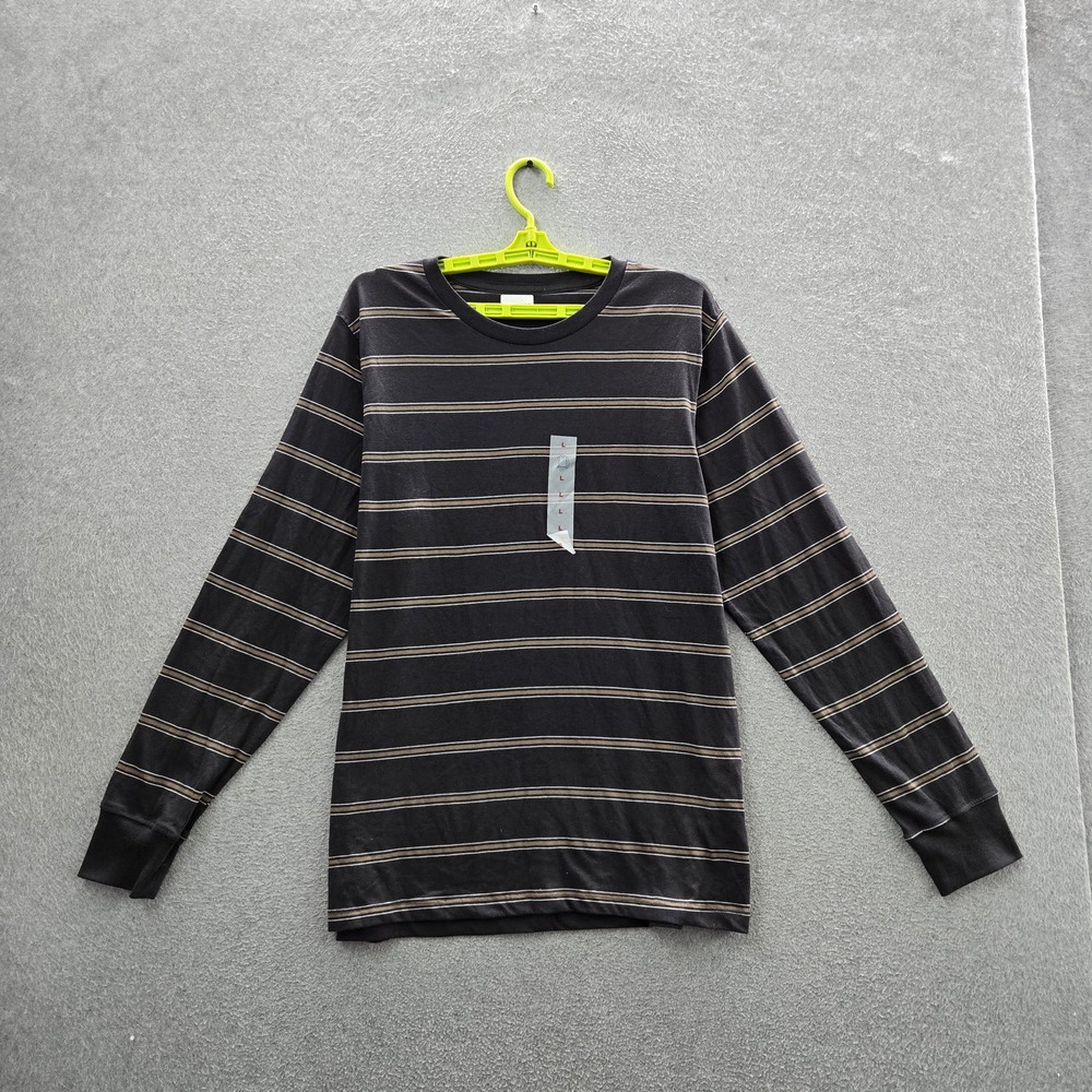 Old Navy Men Shirt L Black Striped Long Sleeve NWT