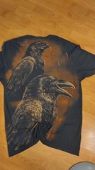 HAND PAINTED ORIGINAL ART Black and brown raven tee .goth.punk . .