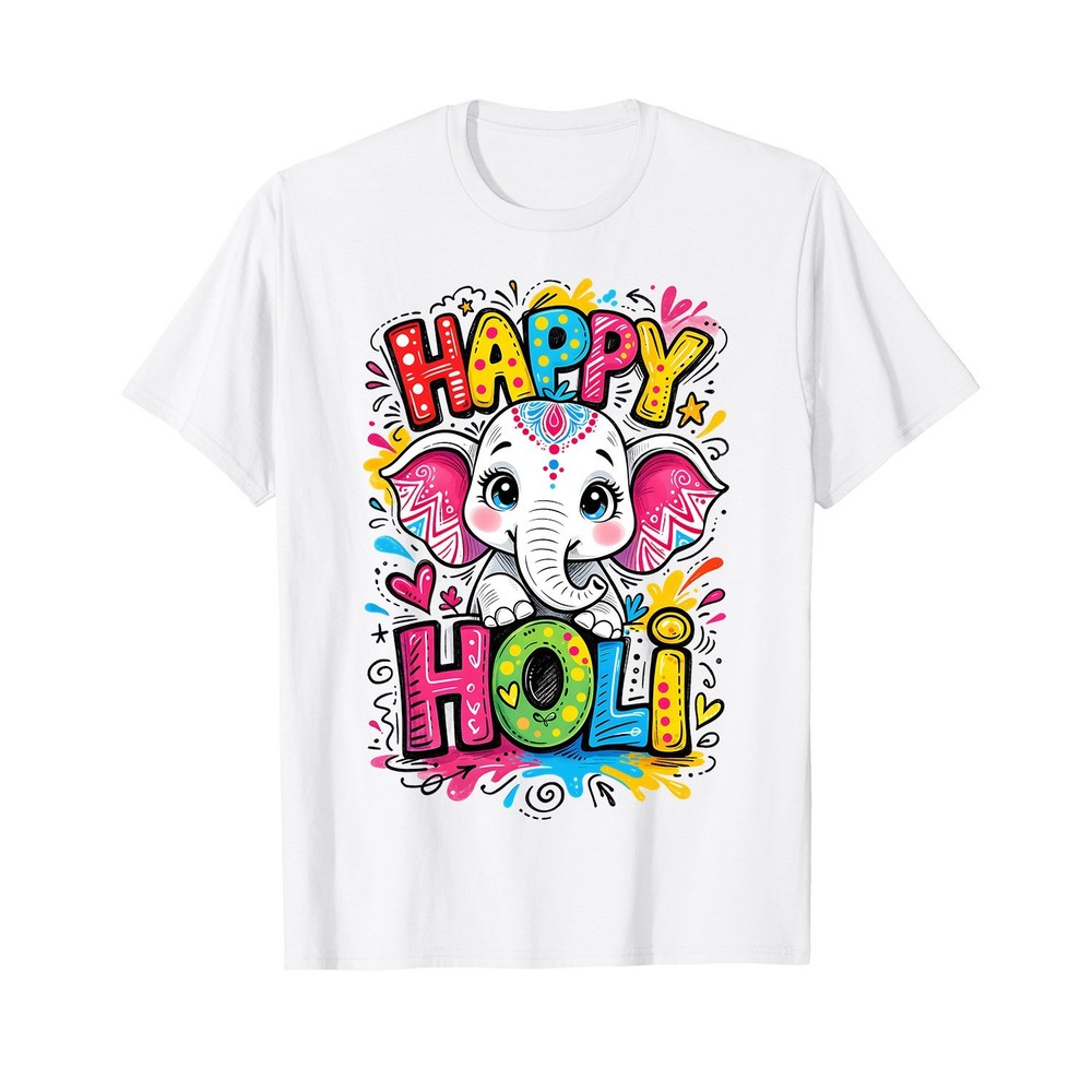Happy Holi Kids Boys Toddler Girl India Hindu Color Elephant T-Shirt