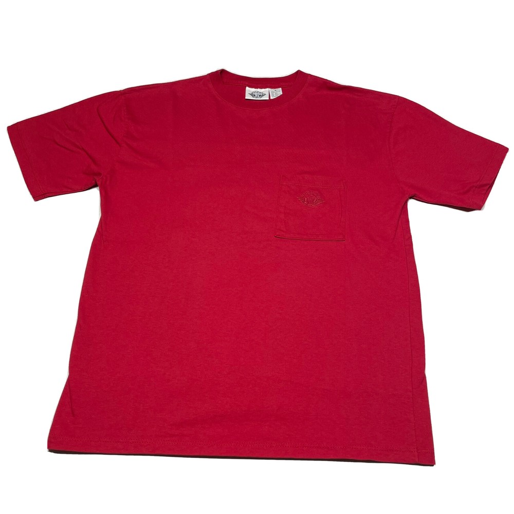 Vintage 90s Hipster T-Shirt Mens Medium Red Pocket Tee Blank Dockers USA Made