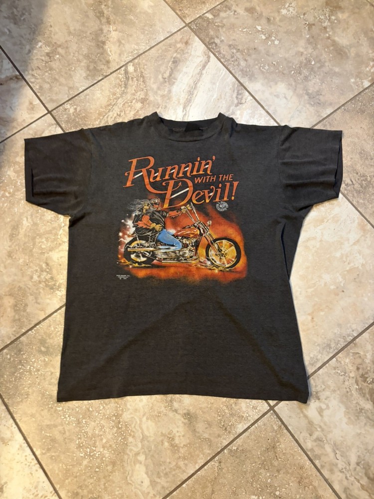 RARE 1990 Runnin with the devil just brass 3d emblem shirt. Thin and faded Xl