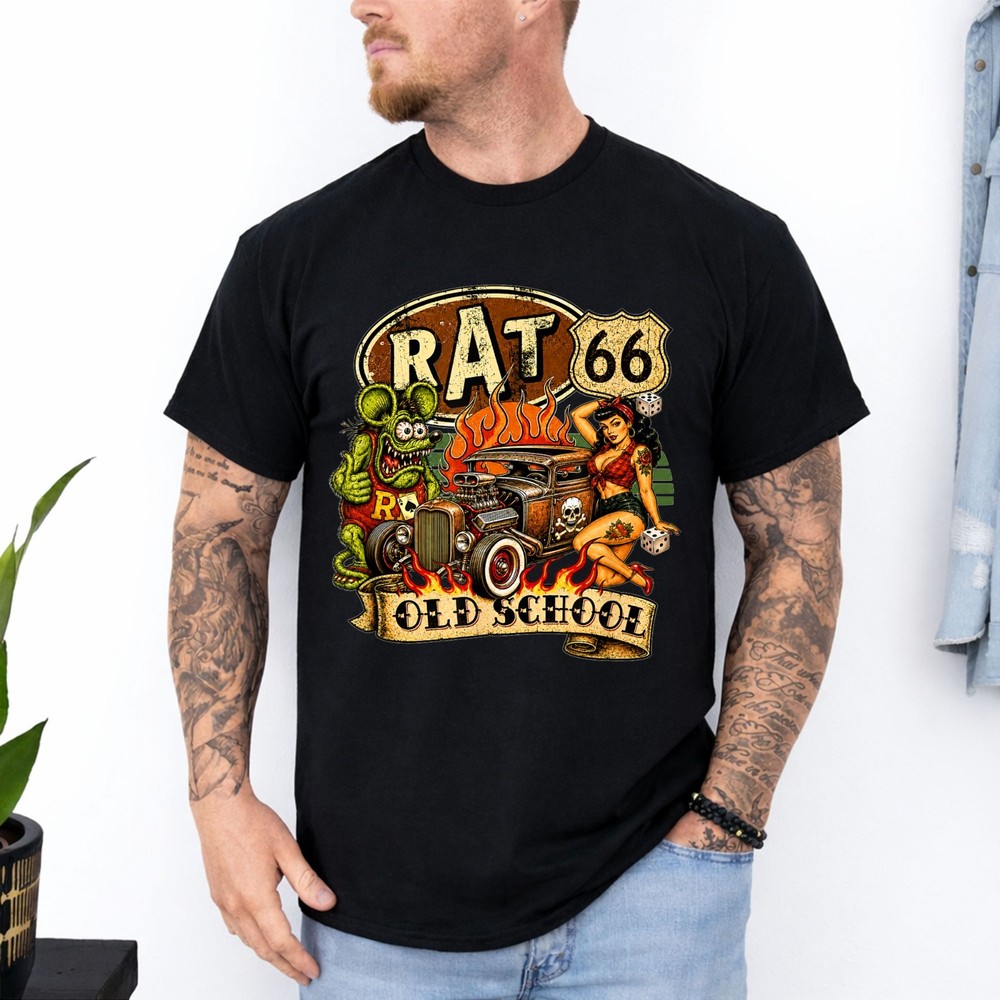 Rat Fink Pinup Girl Hot Rod Old School Highway 66 Retro USA T-Shirt