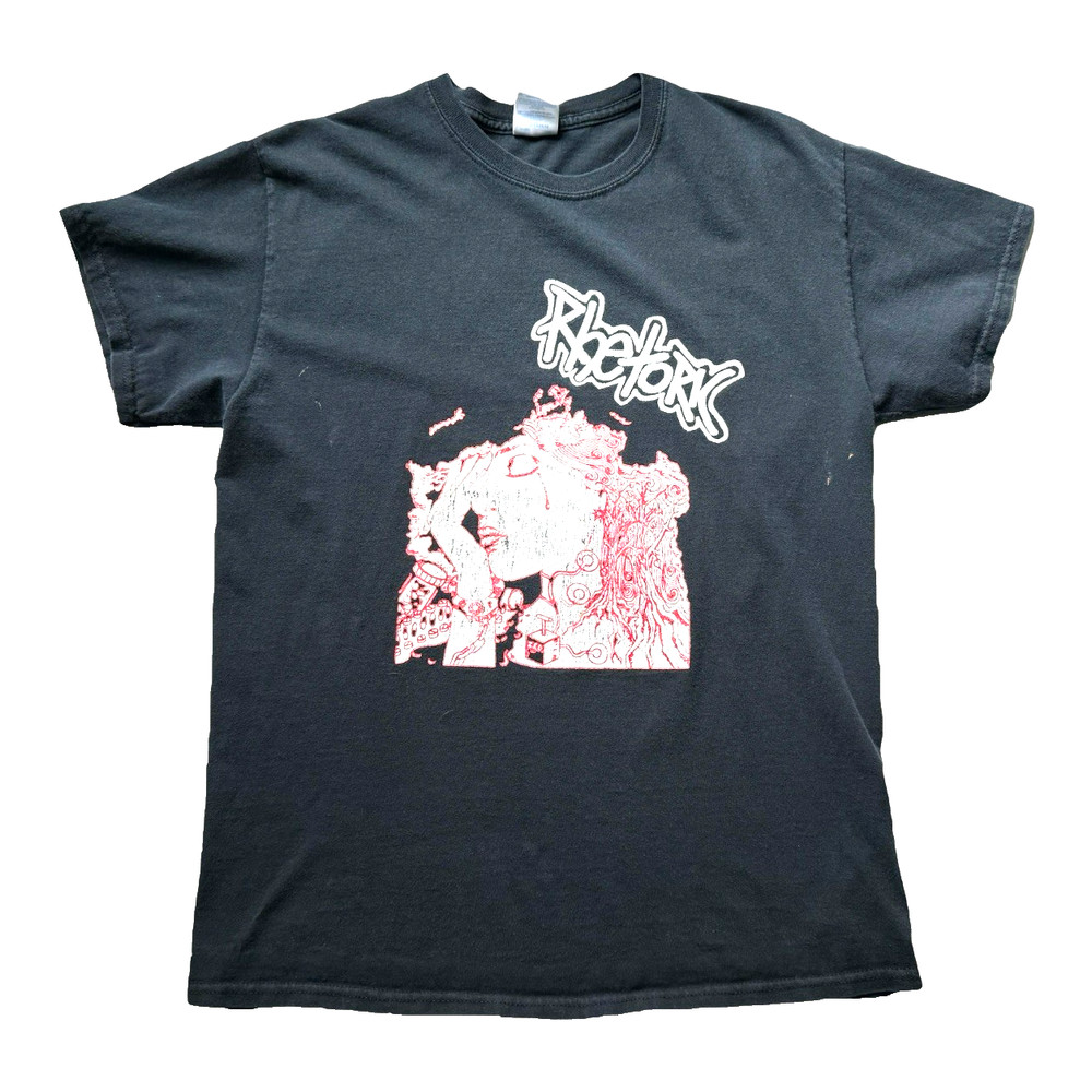 Rhetoric Hardcore Punk Band T Shirt Sz M Black “Steel Your Mind” CTHC WMHC Stain