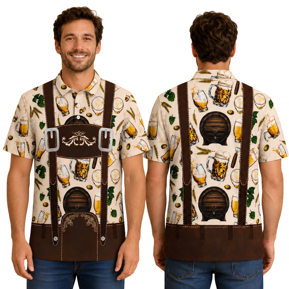 Mens Oktoberfest Lederhosen Polo German Bavarian Beer Costume Prost Shirt(S-5XL)