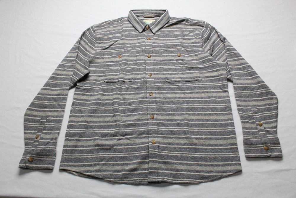 Marine Layer Men’s Pacifica Stretch Twill Shirt AP2 Navy/Grey Stripe Size: XL