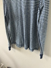 Lucky Brand Mens XL Blue White Striped Henley Shirt Long Sleeve 100% Cotton