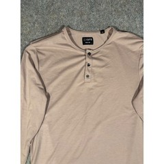 Cuts Henley Curvew-Hem Long Sleeve Shirt Mens XL Tan Stretch Casual Top