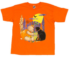 Vtg Halloween T-Shirt Size L Cat Bat Bear Full Moon Candy Crew Atlas Sports 90s