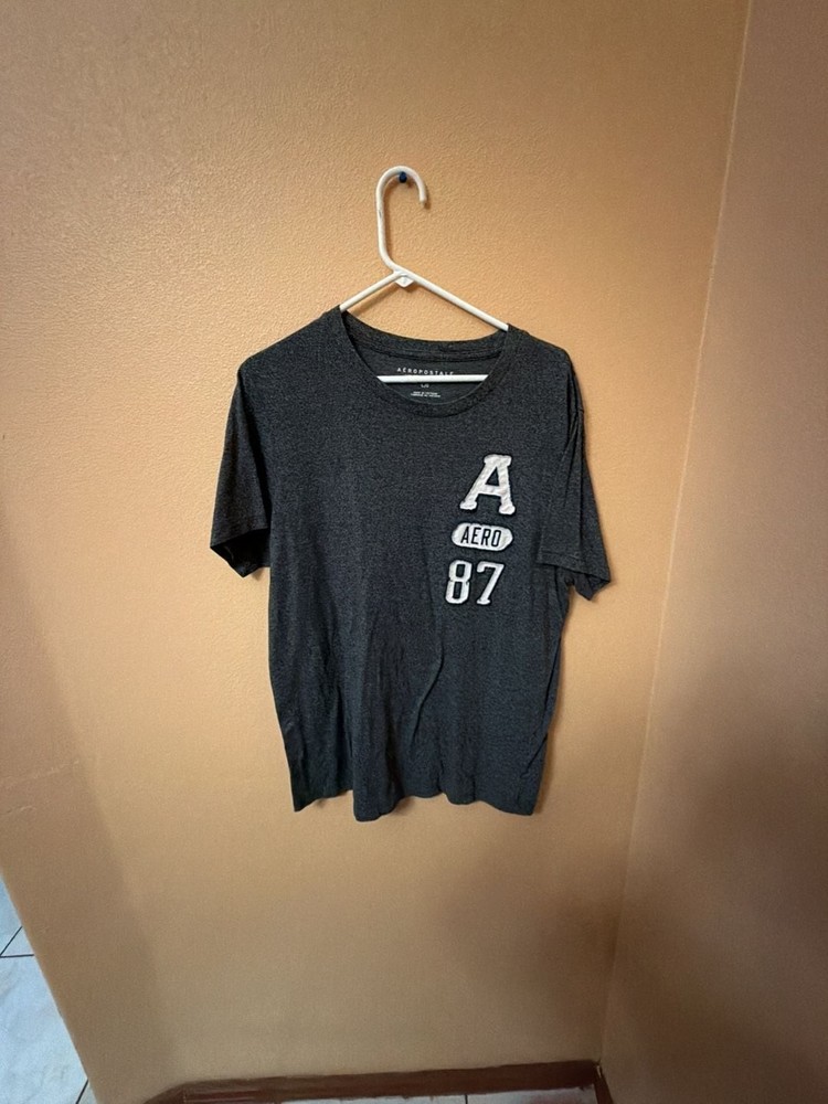 Aeropostale Aero 87 Appliqué Graphic Crew Neck T-Shirt Dark Gray Heather