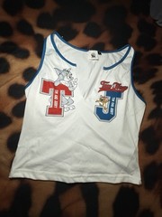 Tom and Jerry Unisex M White Graphic Print V-Neck Sleeveless T-Shirt