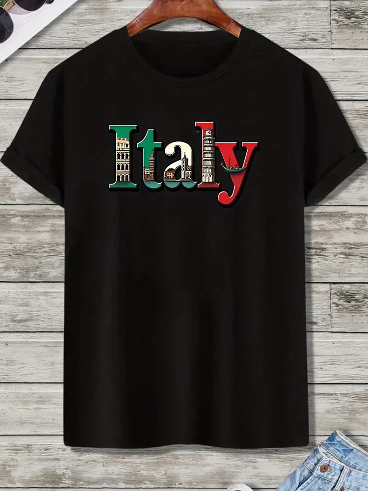 Mens Italian Pride T Shirt Italy Map Flag Pisa Tower Colosseum Graphic Tee