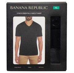 Banana Republic V-Neck T-Shirt 3-Pack Cotton Stretch White Black Sizes M-XL