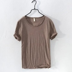 Retro Raw Edge T-Shirt for Men, 100% Cotton, Lightweight,Breathable,Slim-fit