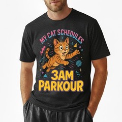 Cat Parkour 3AM T-Shirt Funny Cat Meme Schedule Midnight Humor Sarcastic Tee