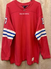 Vintage Bugle Boy Men’s XL Red Colorblock V-Neck Long Sleeve Cotton Knit T-Shirt