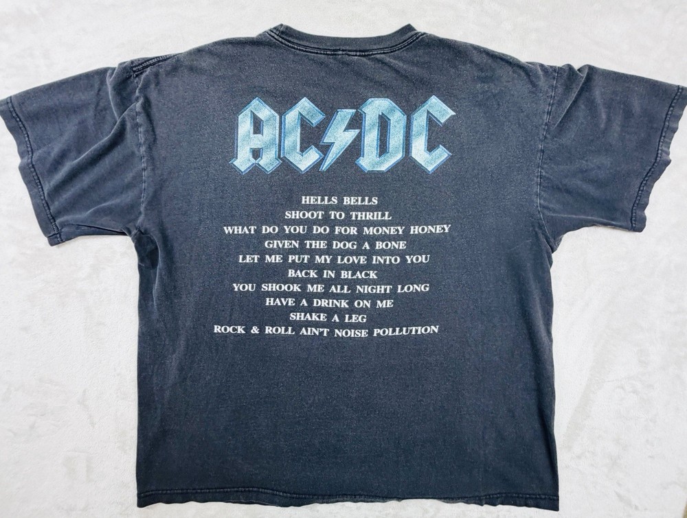AC/DC Back in Black Vintage T-Shirt XL Black Double Sided Band Tee 1995 Album