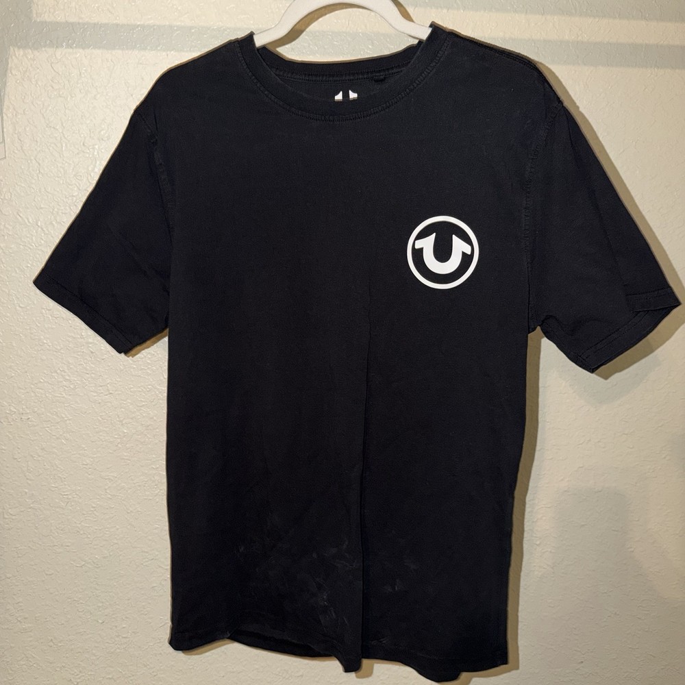 True Religion Men’s M Black Buddha Graphic Logo Cotton Crew Neck T-Shirt