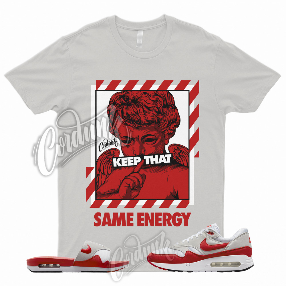 ENERGY Shirt to Match Air Max 1 86 OG Big Bubble University Red Slide Sport Grey