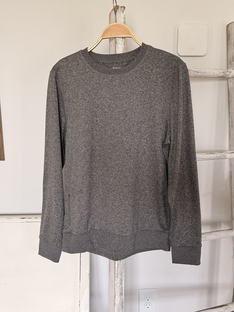 Quince Flowknit Ultra-Soft Performance Long Sleeve W/Pocket Tee Charcoal Small