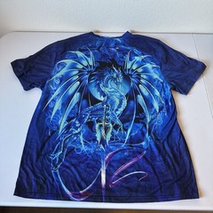 Blue Ice Dragon All Around Print 3D Poly SS T-Shirt Size 0XL Mystical Magic